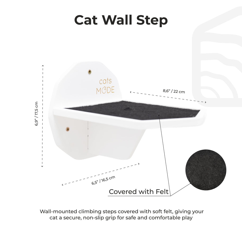 White Wooden Hexagon Wall Step for Cats - Modern Pet Furniture