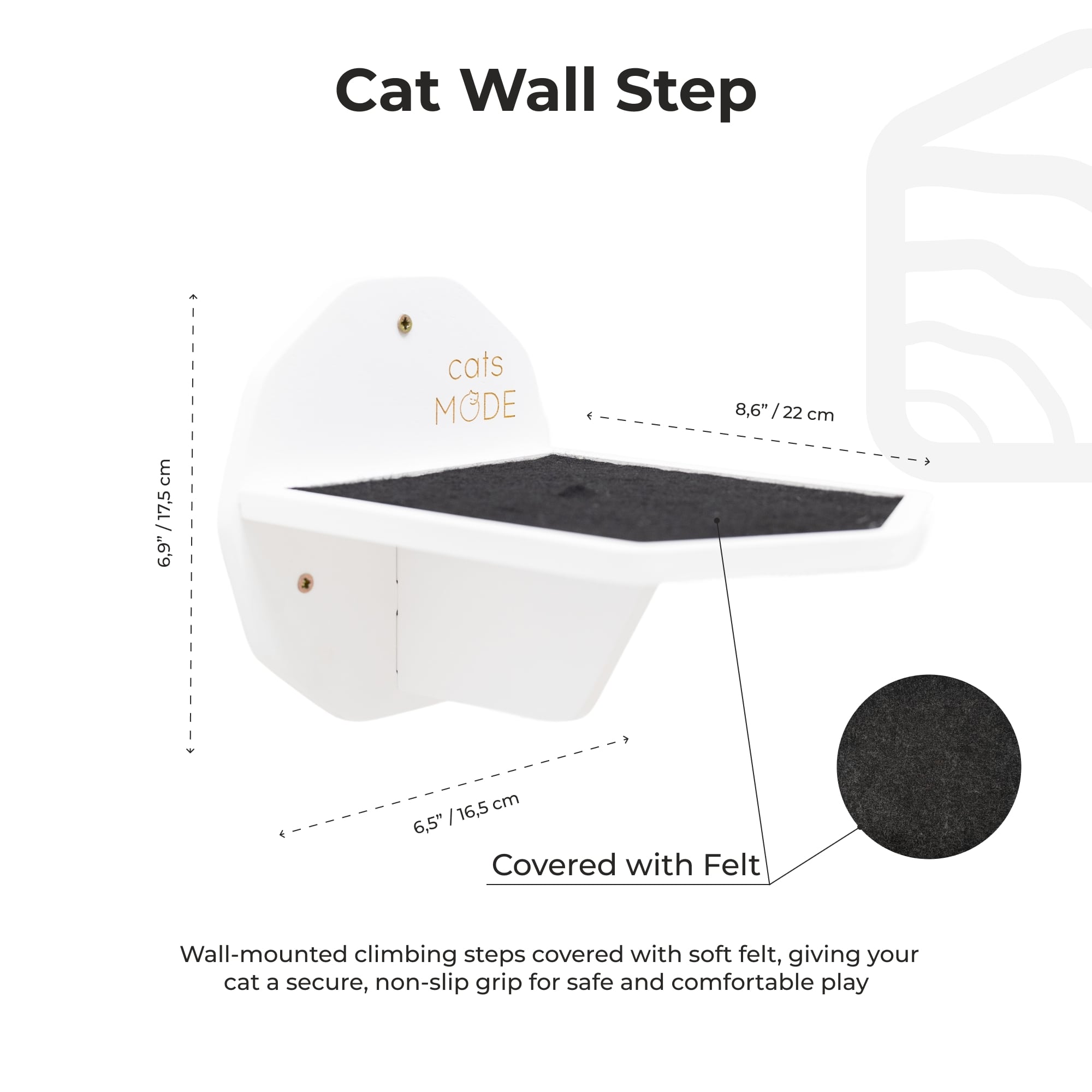 White Wooden Hexagon Wall Step for Cats - Modern Pet Furniture