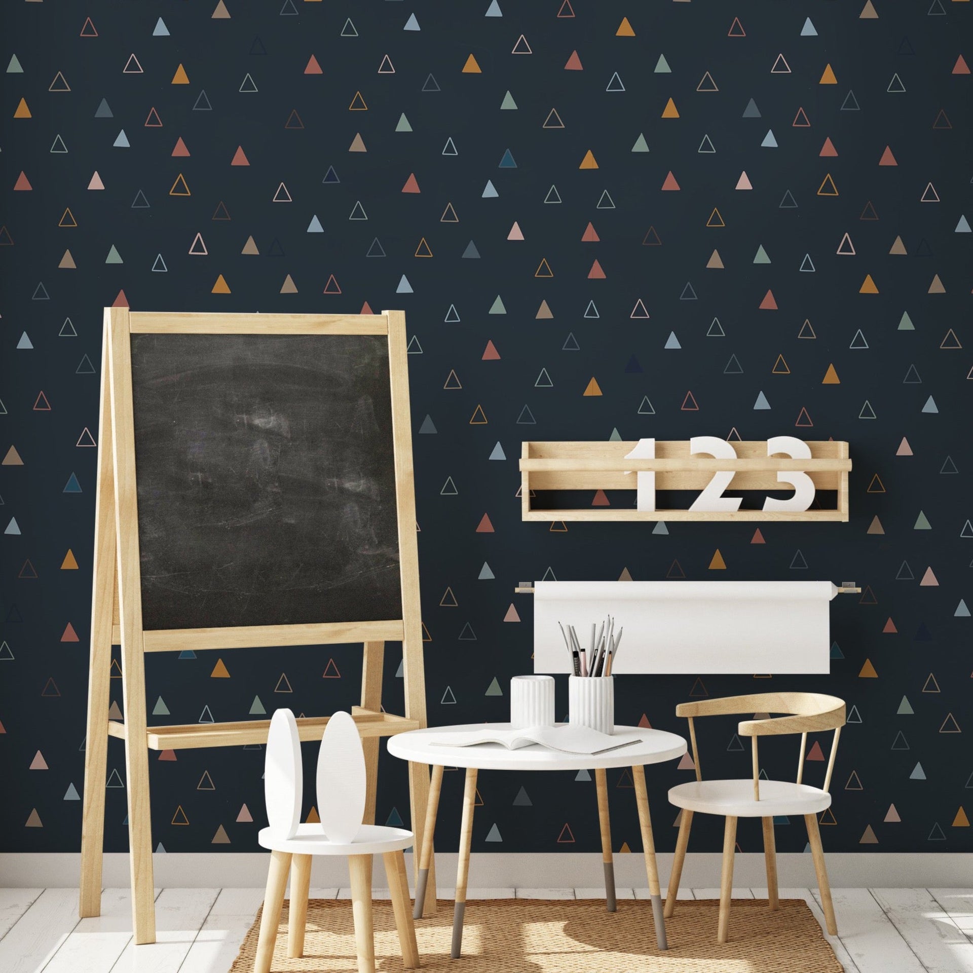 Nolan Geometric Removable Wallpaper in Navy Blue and Multi-color
