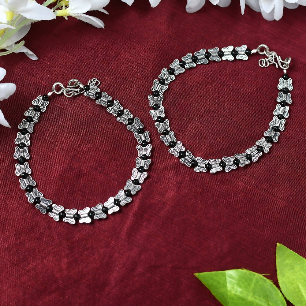 Oxidised Silver Butterfly Anklet for Women
