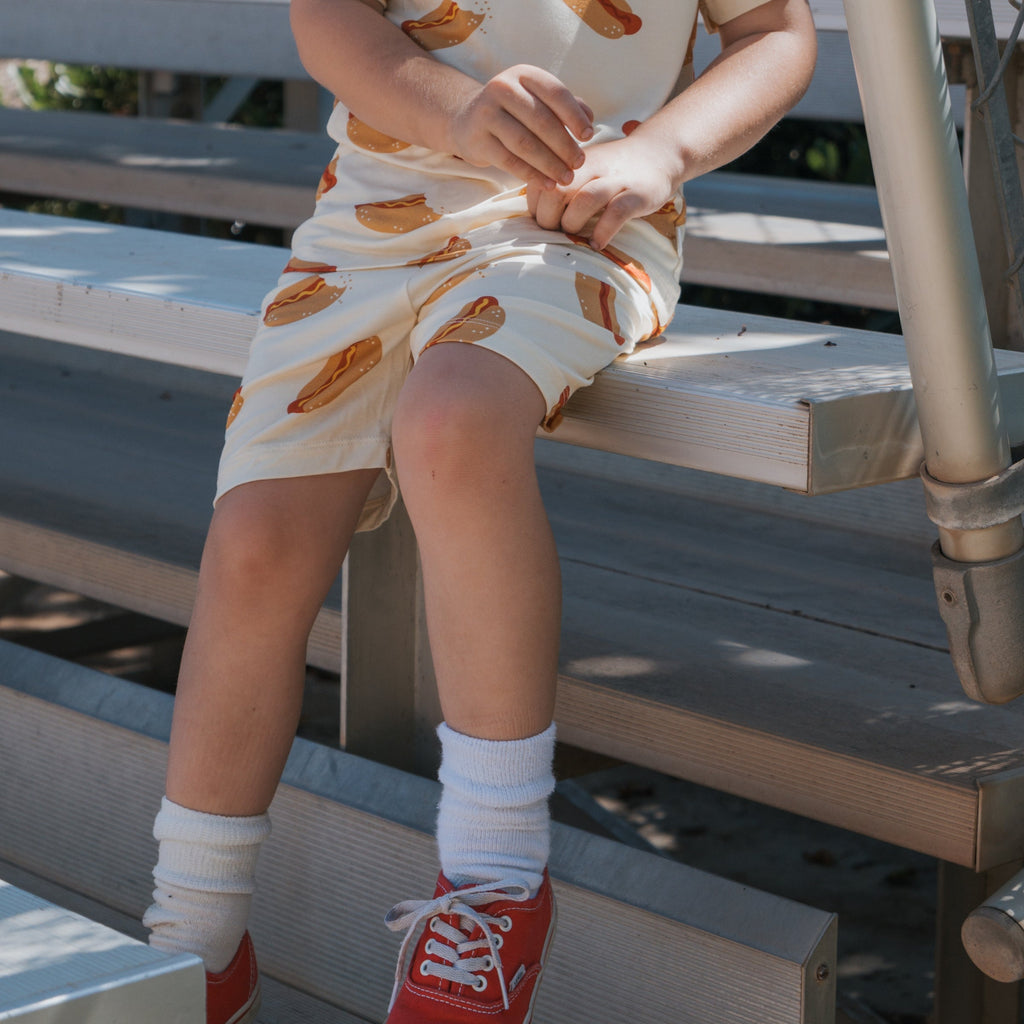 Kids Hot Dogs Bamboo Short Set - Cream Brown Red