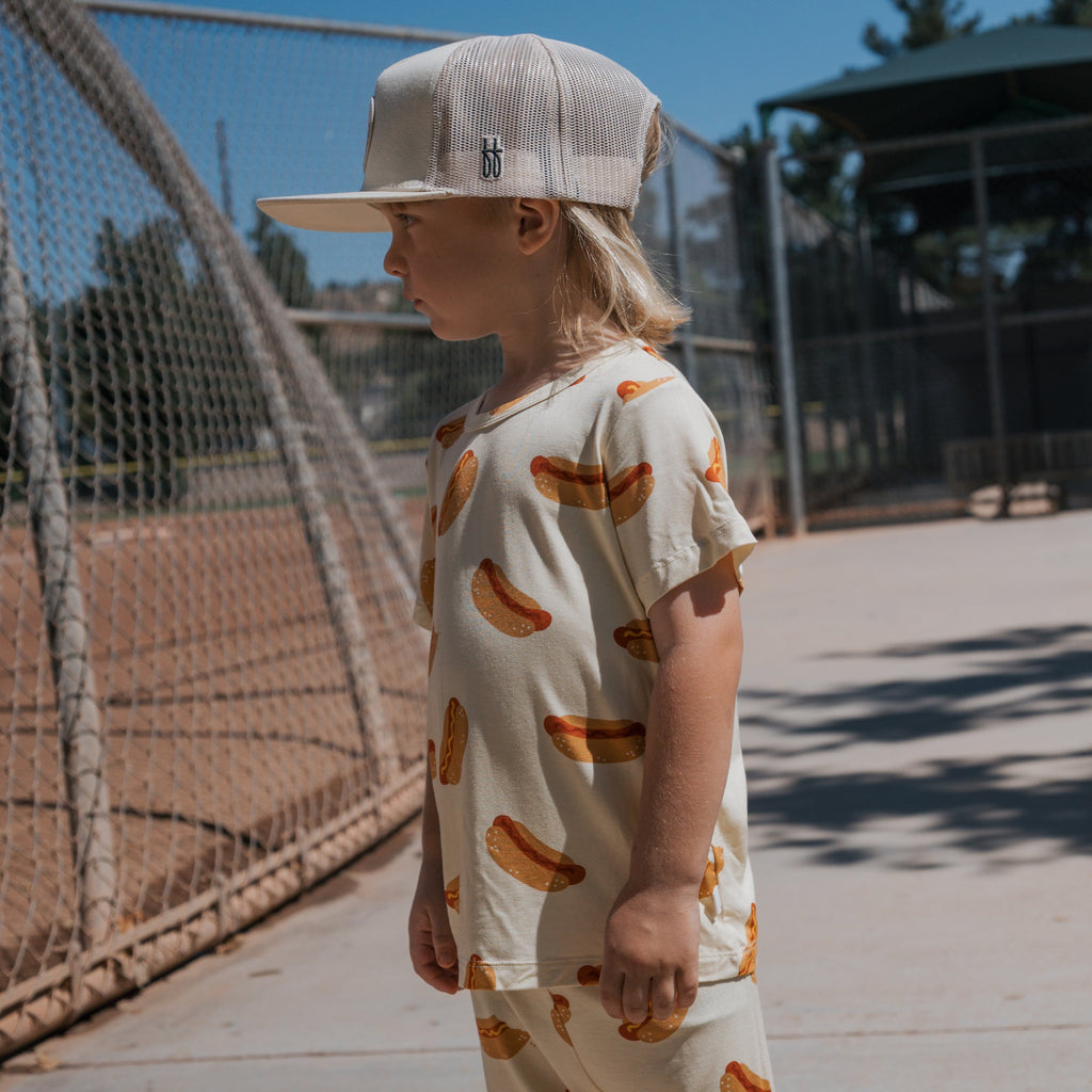 Kids Hot Dogs Bamboo Short Set - Cream Brown Red