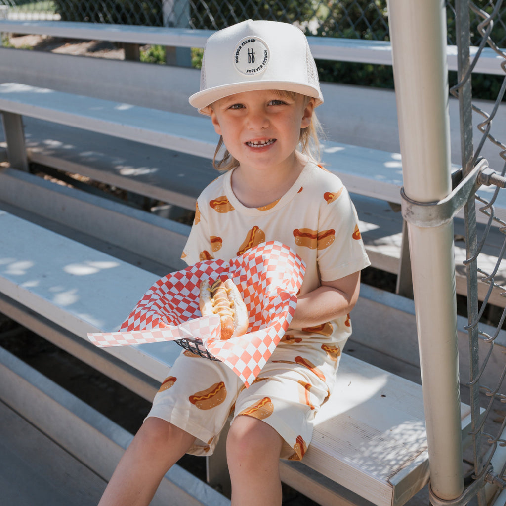 Kids Hot Dogs Bamboo Short Set - Cream Brown Red