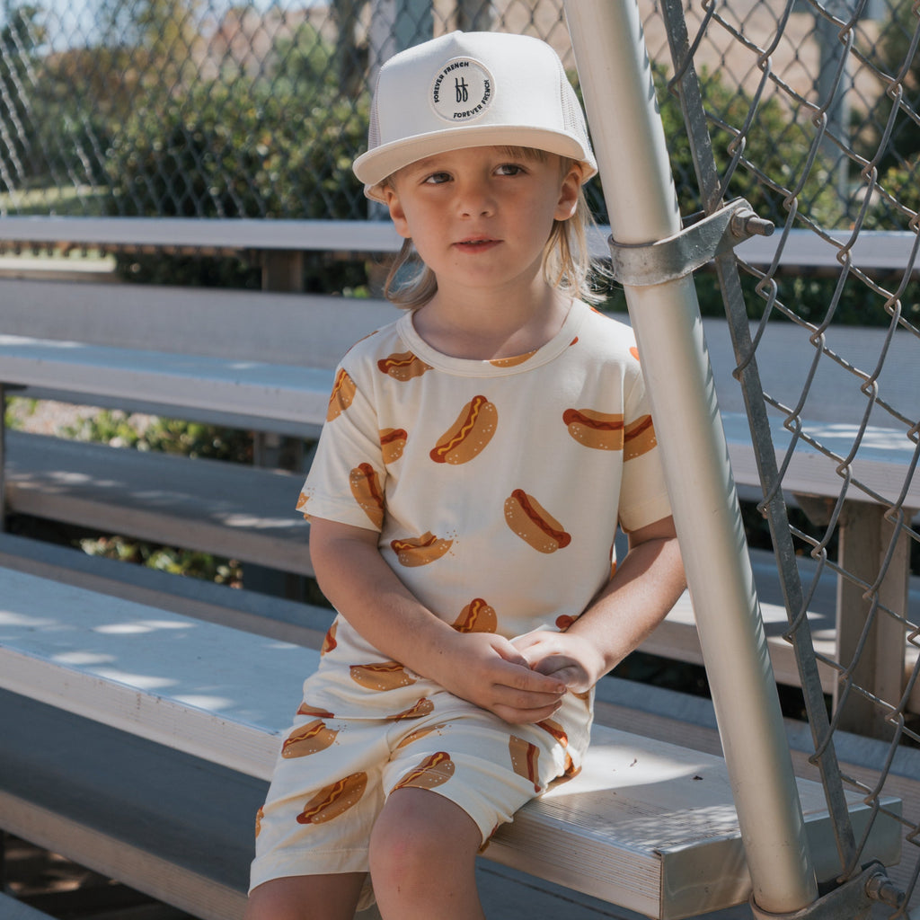 Kids Hot Dogs Bamboo Short Set - Cream Brown Red