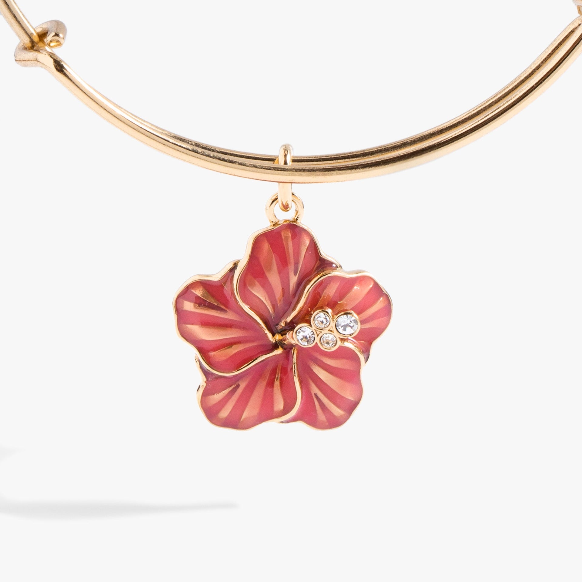 Hibiscus Charm Bangle with Crystal Detail Floral Vacation Jewelry