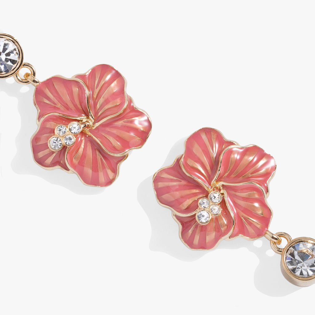 Hibiscus Drop Earrings with Crystal Embellishments and Diamond Dupe
