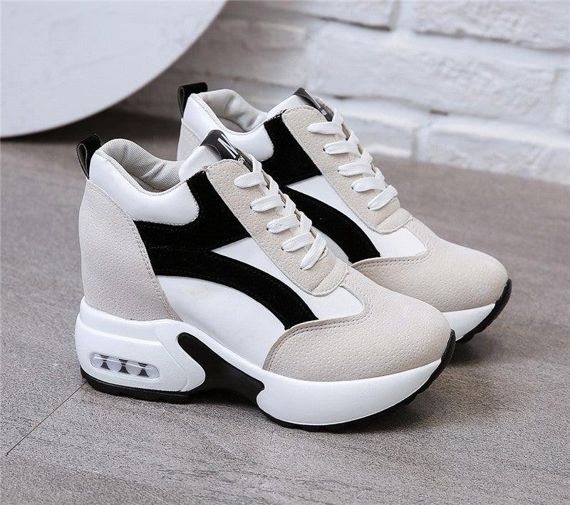 Red and Black Air Cushion Platform Sneaker Heels for Women