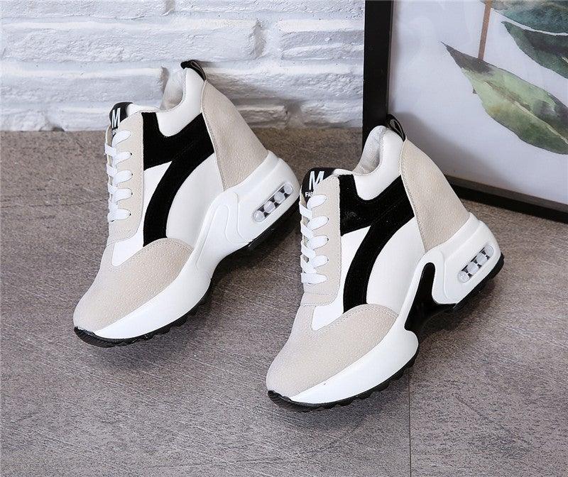 Red and Black Air Cushion Platform Sneaker Heels for Women