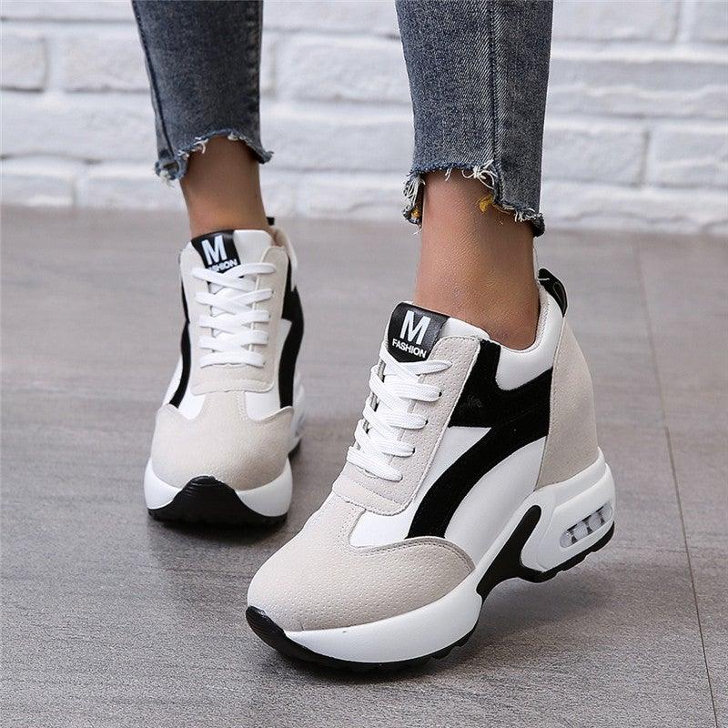 Red and Black Air Cushion Platform Sneaker Heels for Women