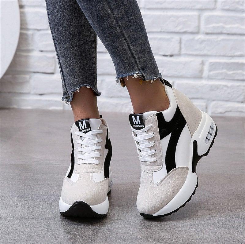 Red and Black Air Cushion Platform Sneaker Heels for Women