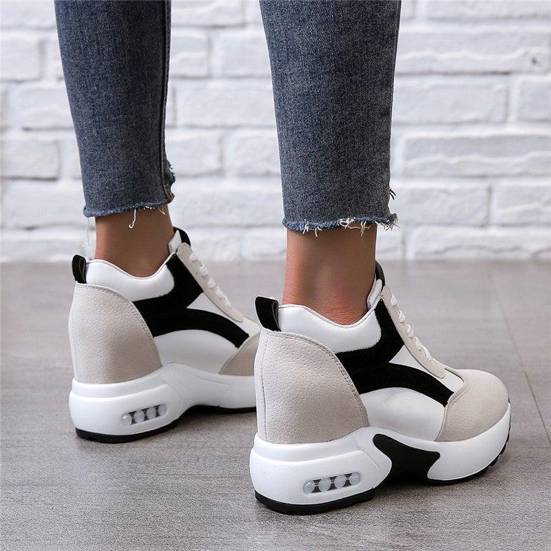 Red and Black Air Cushion Platform Sneaker Heels for Women