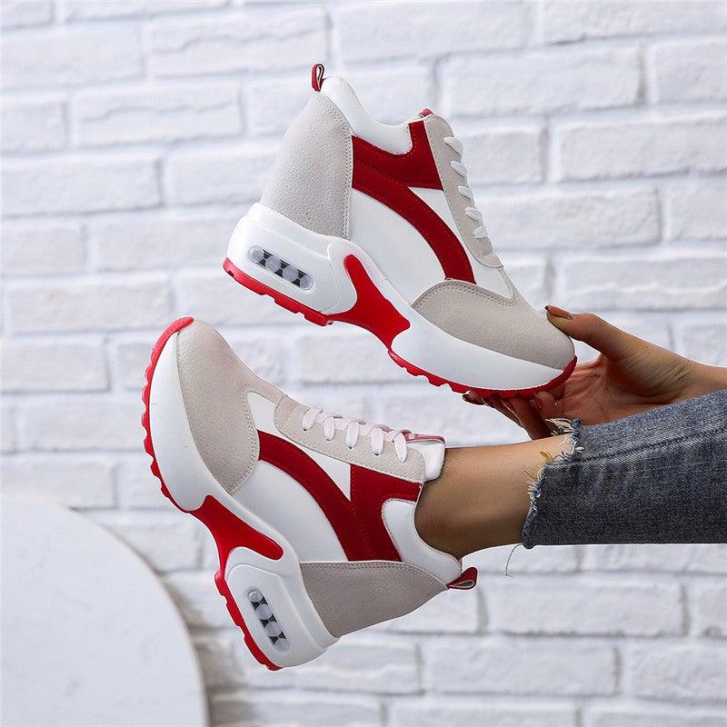 Red and Black Air Cushion Platform Sneaker Heels for Women