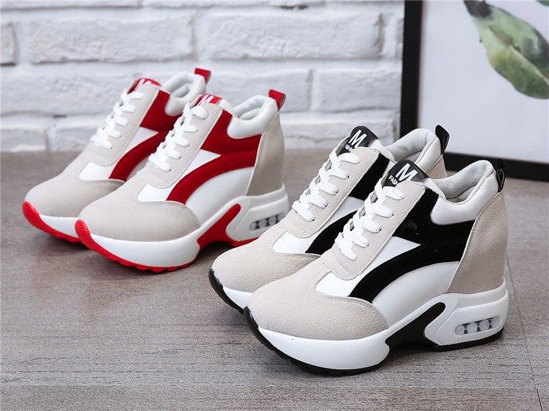 Red and Black Air Cushion Platform Sneaker Heels for Women