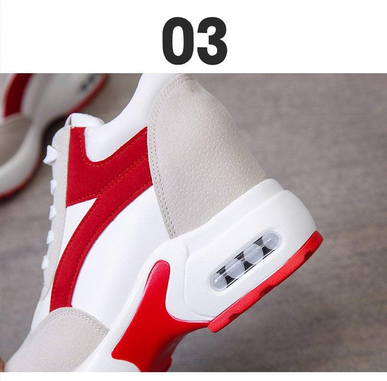Red and Black Air Cushion Platform Sneaker Heels for Women