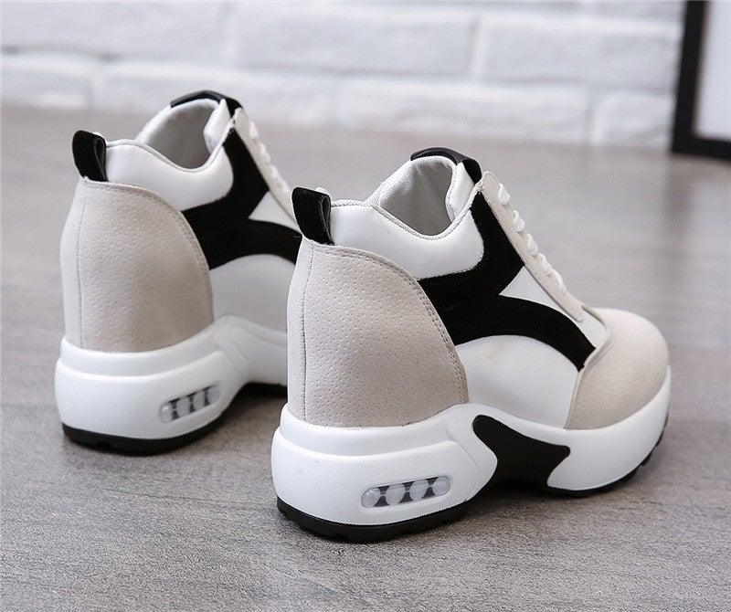 Red and Black Air Cushion Platform Sneaker Heels for Women
