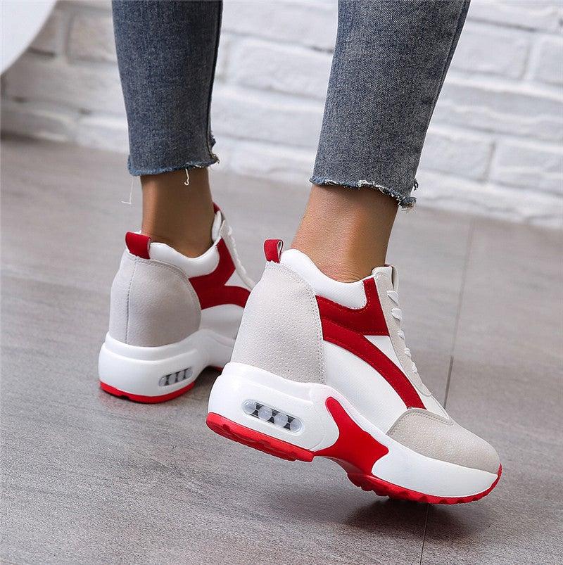 Red and Black Air Cushion Platform Sneaker Heels for Women