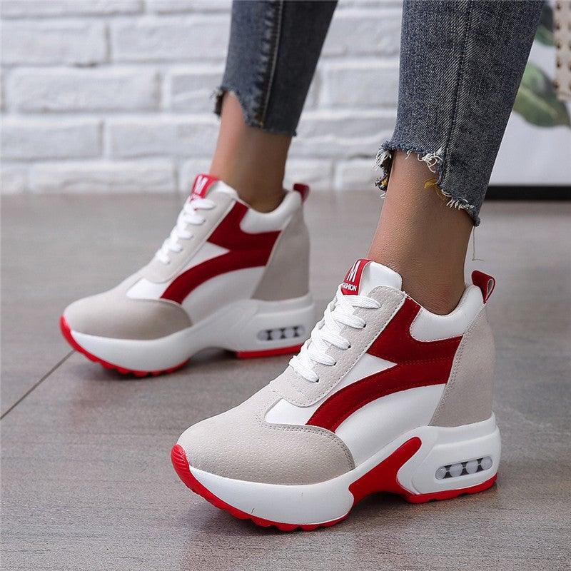 Red and Black Air Cushion Platform Sneaker Heels for Women