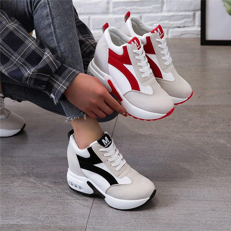 Red and Black Air Cushion Platform Sneaker Heels for Women