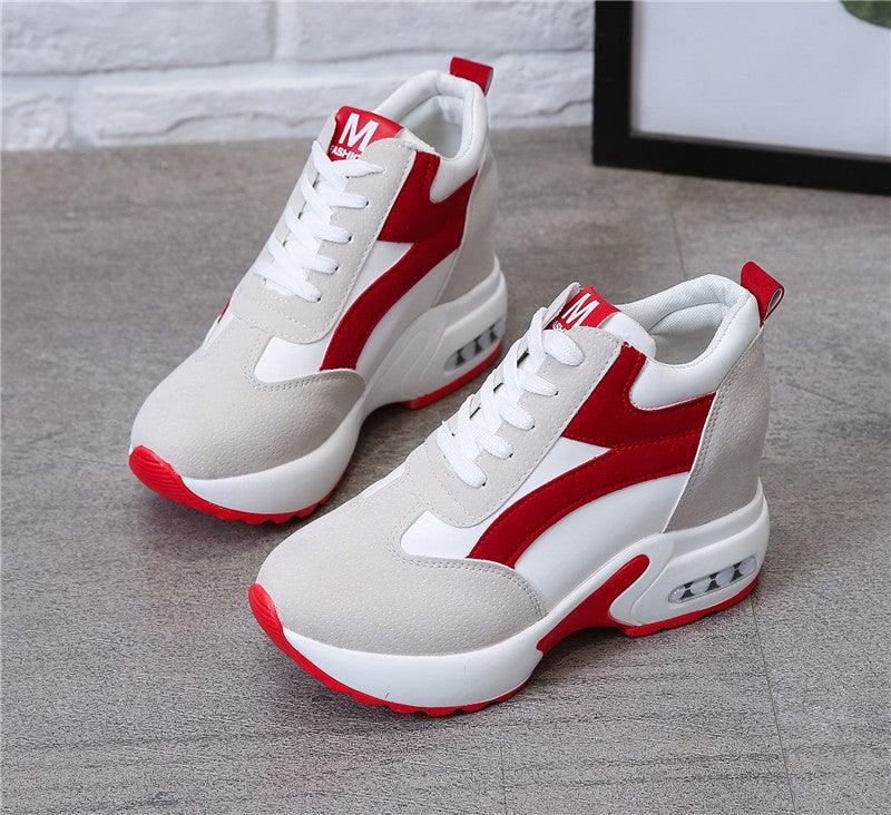 Red and Black Air Cushion Platform Sneaker Heels for Women