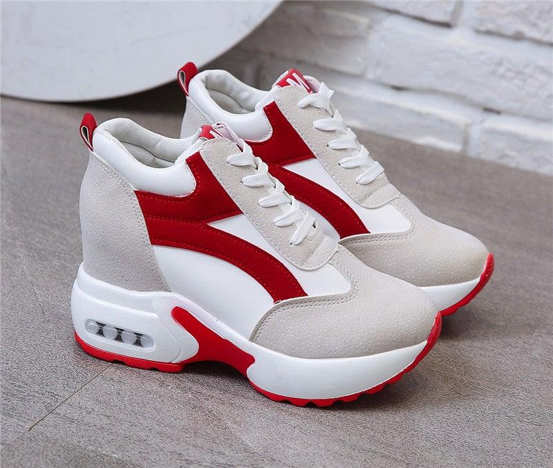 Red and Black Air Cushion Platform Sneaker Heels for Women