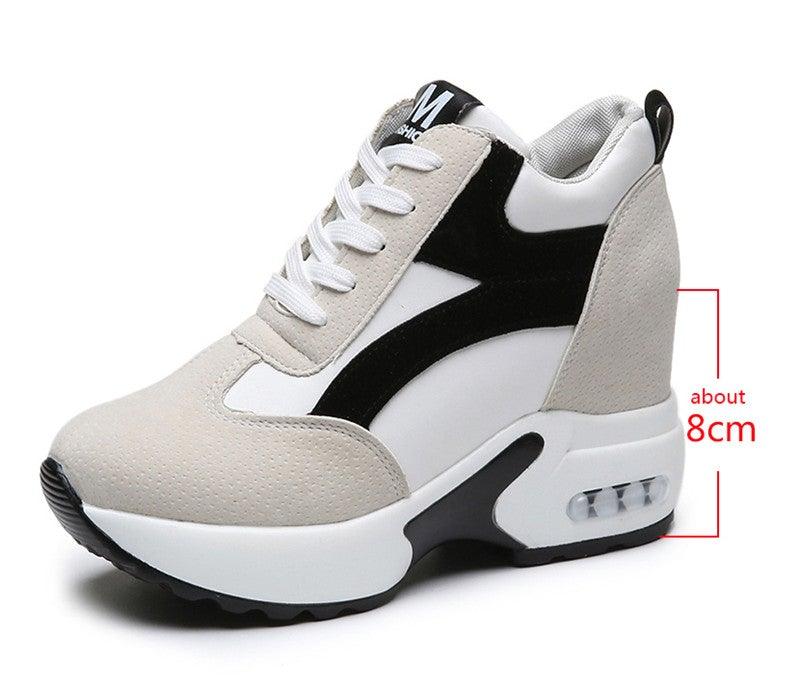 Red and Black Air Cushion Platform Sneaker Heels for Women