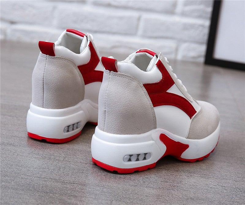 Red and Black Air Cushion Platform Sneaker Heels for Women