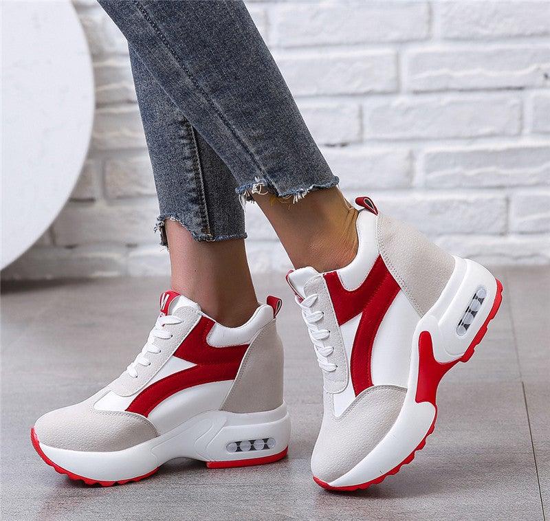 Red and Black Air Cushion Platform Sneaker Heels for Women