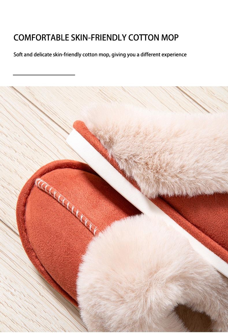 Women’s Cow Suede Leather Winter Slippers with Plush Fur Lining