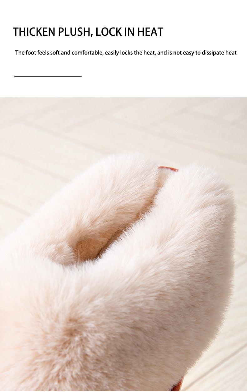 Women’s Cow Suede Leather Winter Slippers with Plush Fur Lining