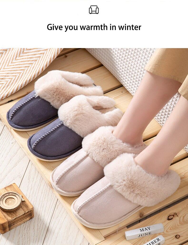 Women’s Cow Suede Leather Winter Slippers with Plush Fur Lining