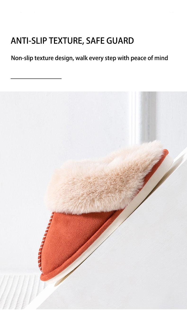 Women’s Cow Suede Leather Winter Slippers with Plush Fur Lining