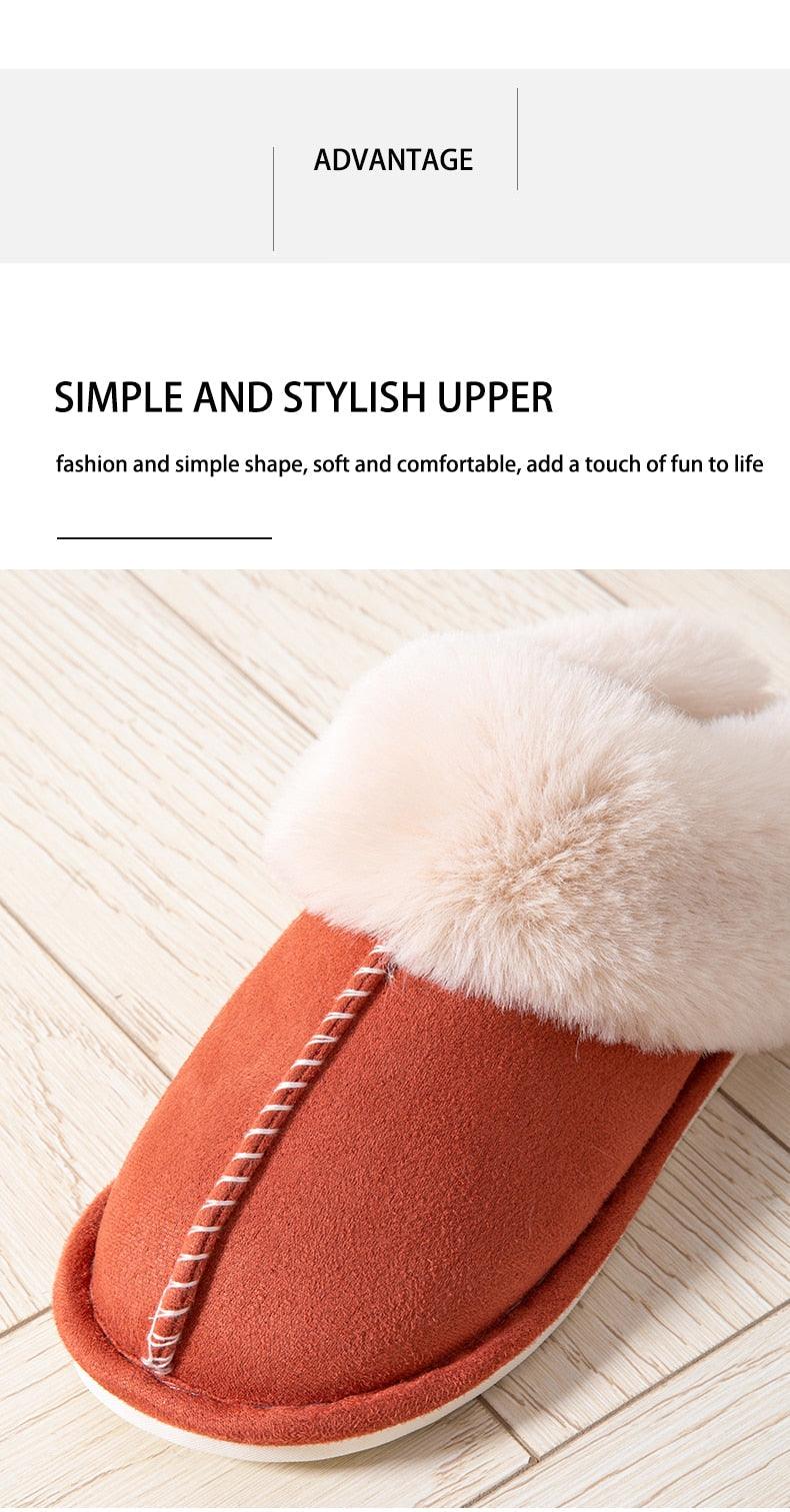 Women’s Cow Suede Leather Winter Slippers with Plush Fur Lining
