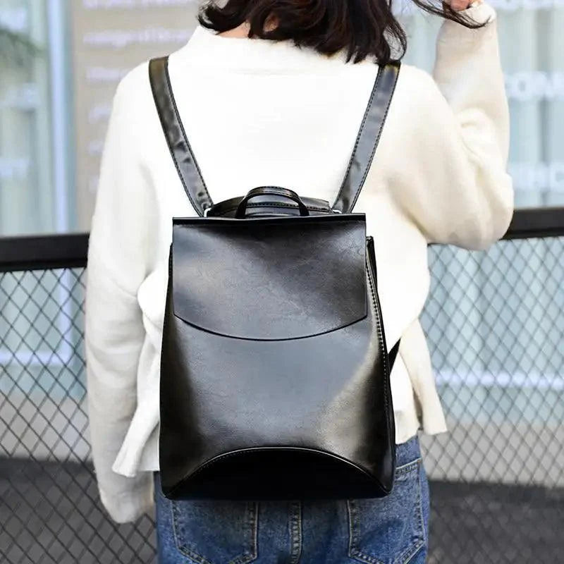 Minimalist Anti-Theft Leather Backpack for Women and Girls
