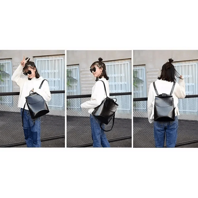 Minimalist Anti-Theft Leather Backpack for Women and Girls