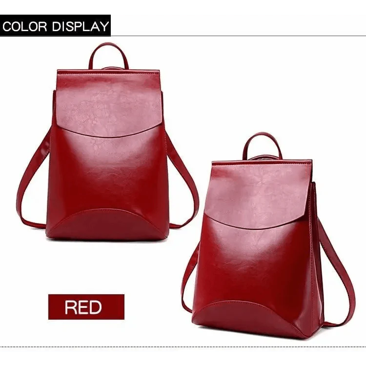 Minimalist Anti-Theft Leather Backpack for Women and Girls