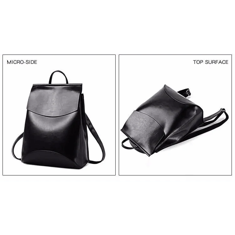 Minimalist Anti-Theft Leather Backpack for Women and Girls