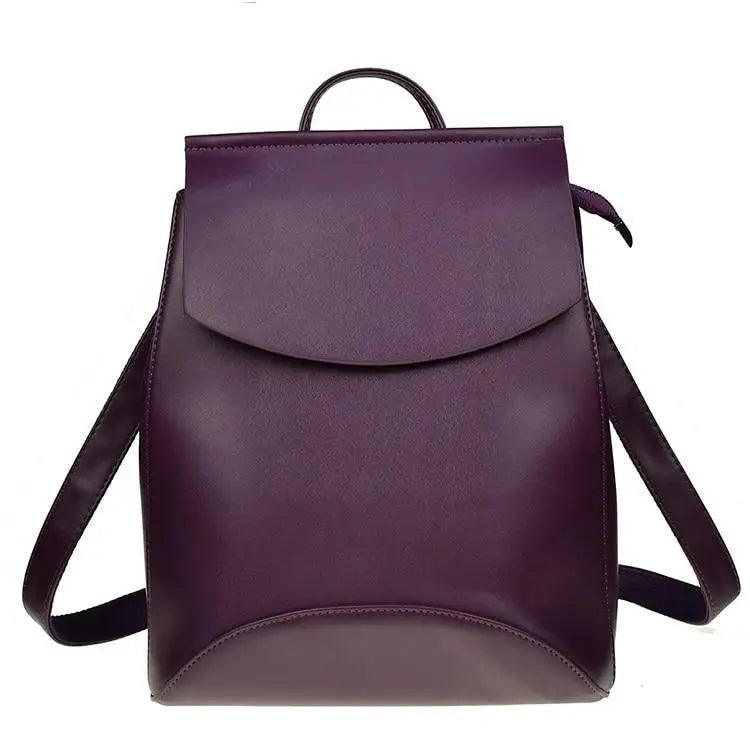 Minimalist Anti-Theft Leather Backpack for Women and Girls