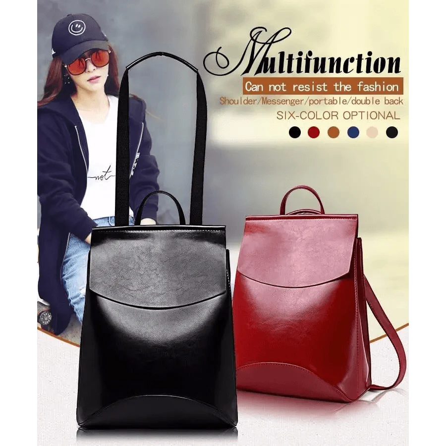 Minimalist Anti-Theft Leather Backpack for Women and Girls