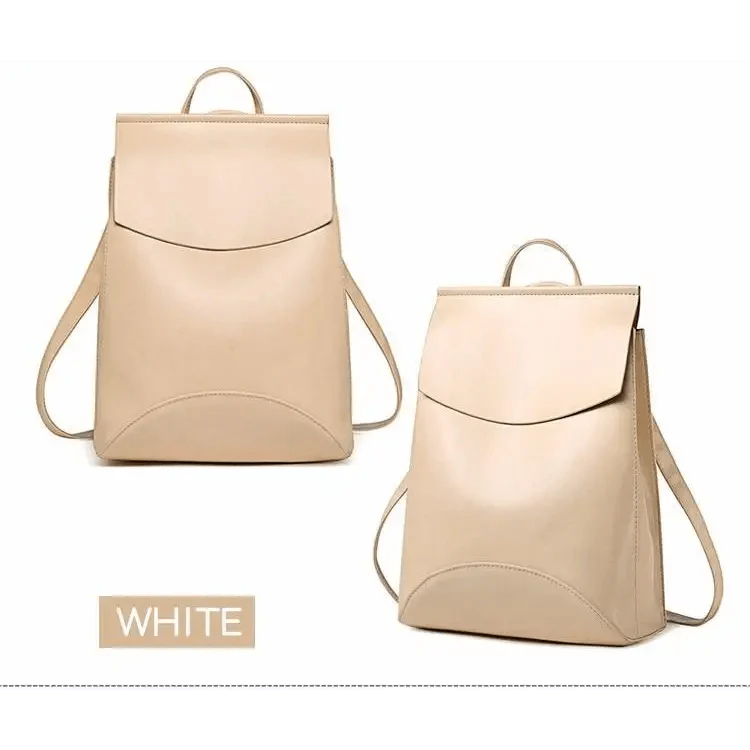 Minimalist Anti-Theft Leather Backpack for Women and Girls