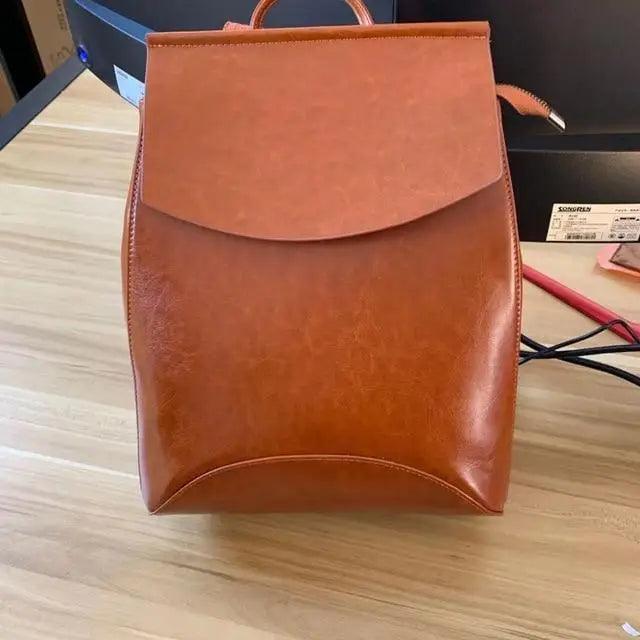 Minimalist Anti-Theft Leather Backpack for Women and Girls