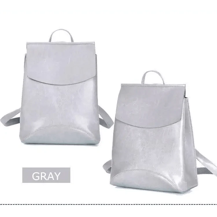 Minimalist Anti-Theft Leather Backpack for Women and Girls