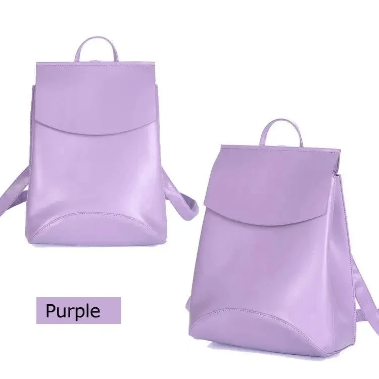Minimalist Anti-Theft Leather Backpack for Women and Girls