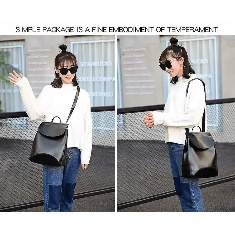 Minimalist Anti-Theft Leather Backpack for Women and Girls