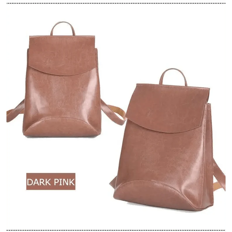 Minimalist Anti-Theft Leather Backpack for Women and Girls
