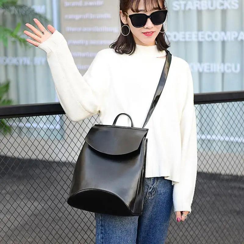 Minimalist Anti-Theft Leather Backpack for Women and Girls