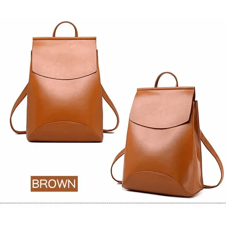 Minimalist Anti-Theft Leather Backpack for Women and Girls
