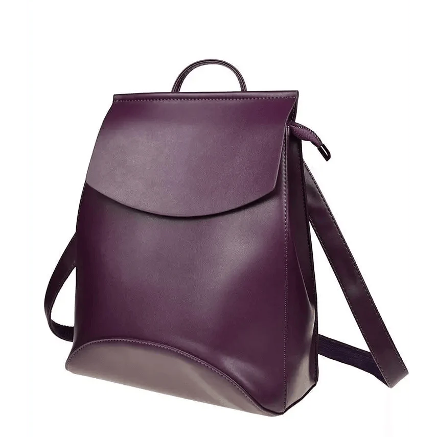 Minimalist Anti-Theft Leather Backpack for Women and Girls