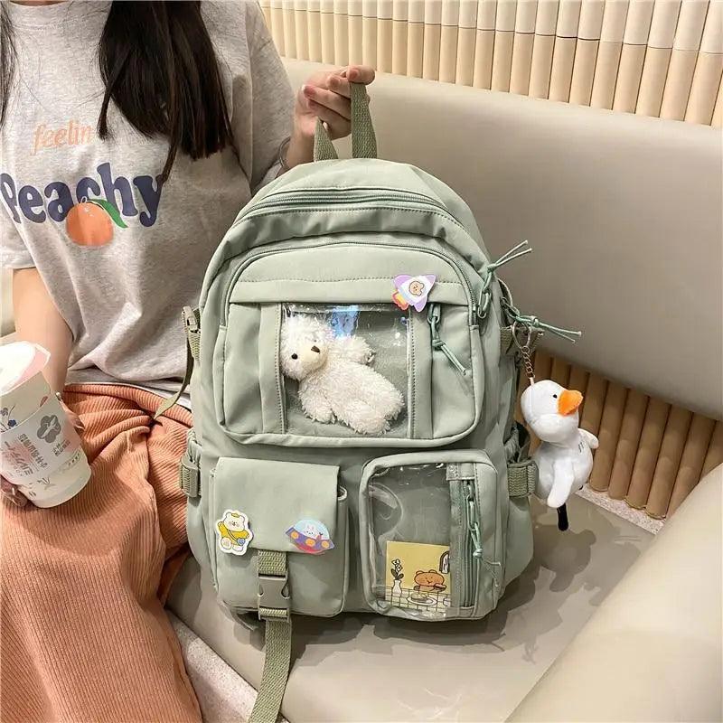 Large capacity waterproof nylon backpack featuring a baggage belt, available in multiple colors.