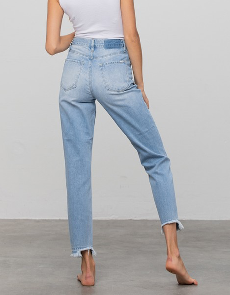 High Rise Premium Girlfriend Jeans in Light Blue Denim