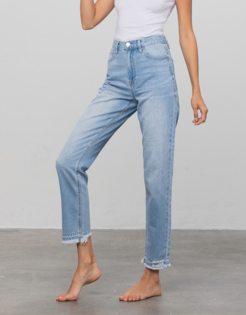 High Rise Premium Girlfriend Jeans in Light Blue Denim
